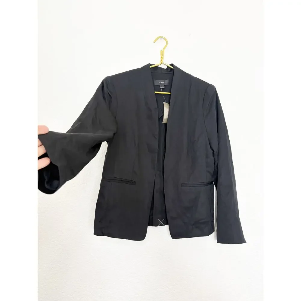 NWT J. Crew Going-Out Blazer Gramercy Twill Size 6 Black Workwear Open Preppy